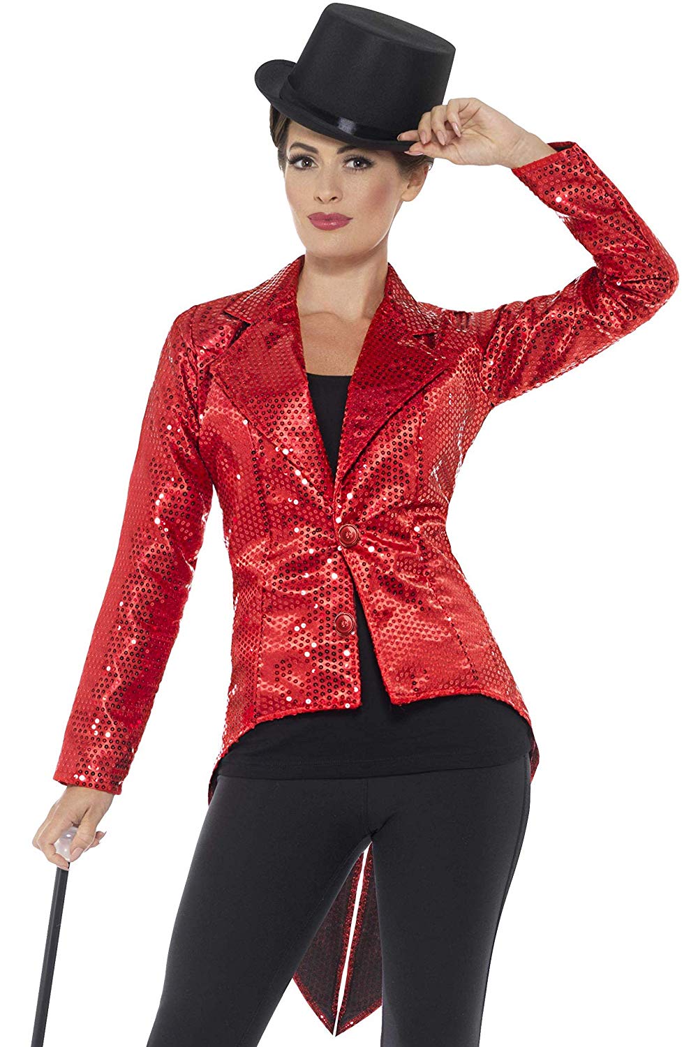 Smiffys 46958 Ladies Sequin Tailcoat Jacket, Red, M - UK Size 12-14