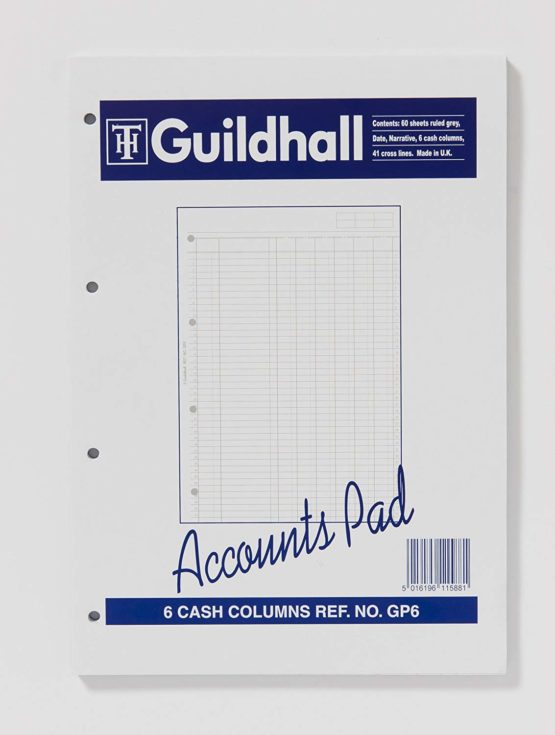 Exacompta 'Guildhall' Accounts Pad, A4, 60 sheets, 6 Cash Columns, White