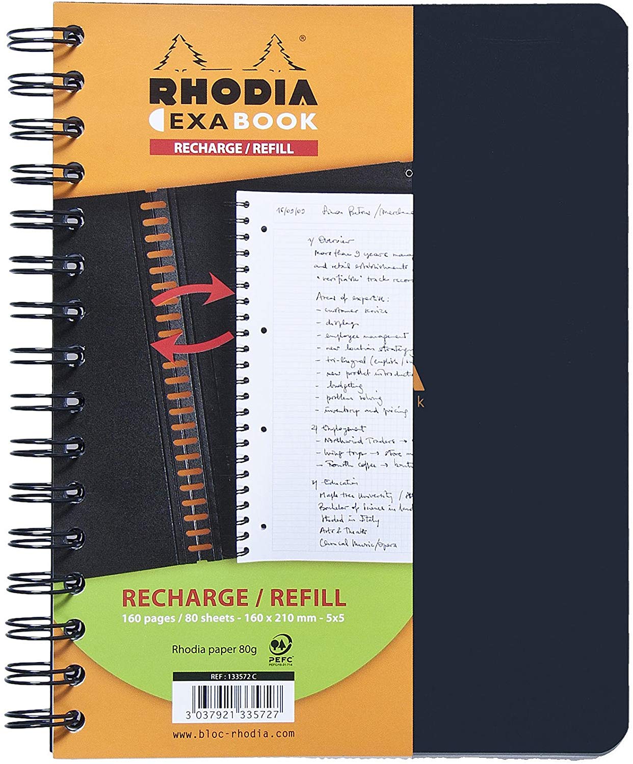 RHODIA 133572C - Refill Notebook for Exabook Black A5+ Organization Notebook, 5/5 ruling, A5+ Refill