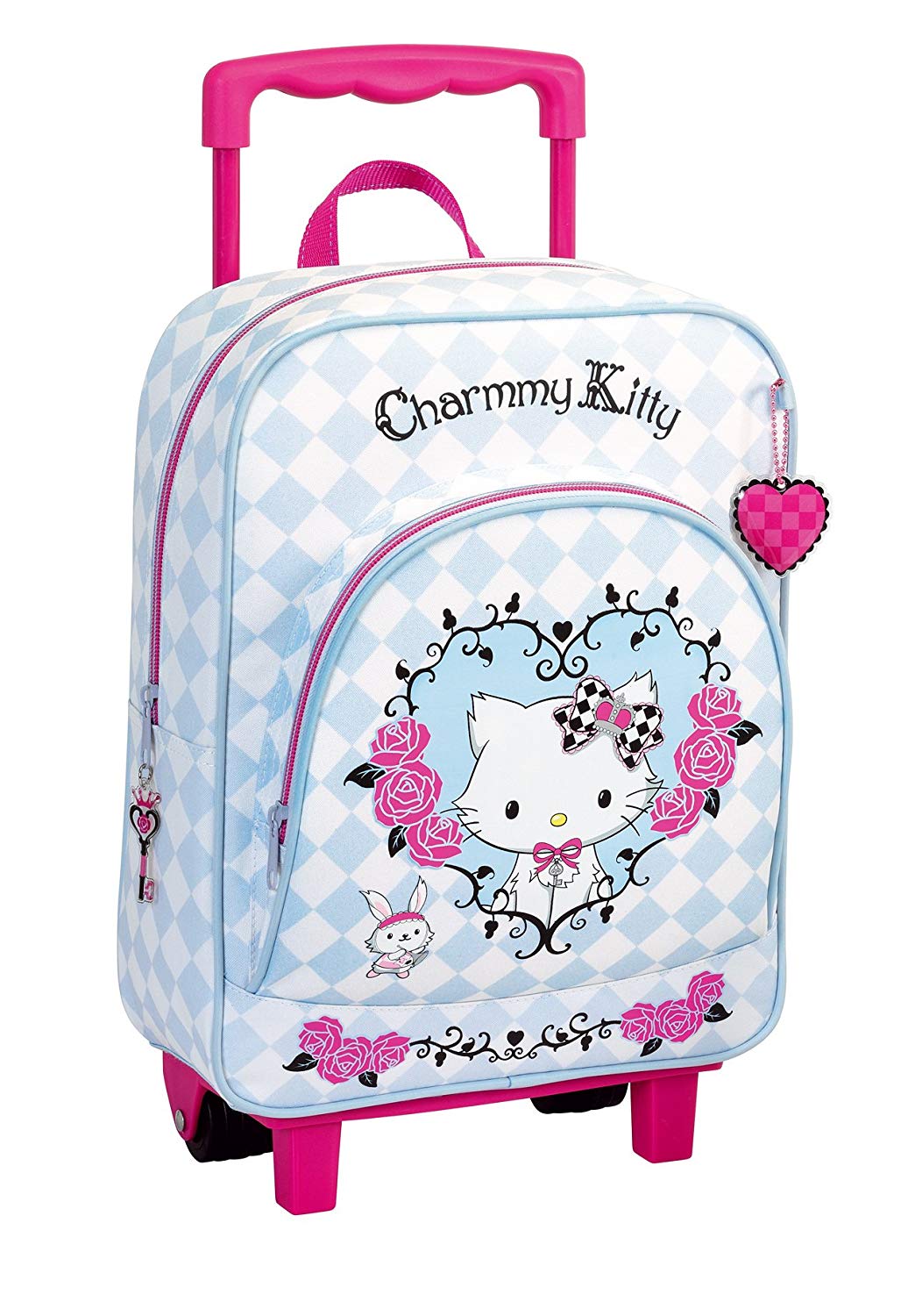 Safta Trolley for school backpacks foldable, light, resistant with extractable grip handle and wheels, Fucsia, 85 cm