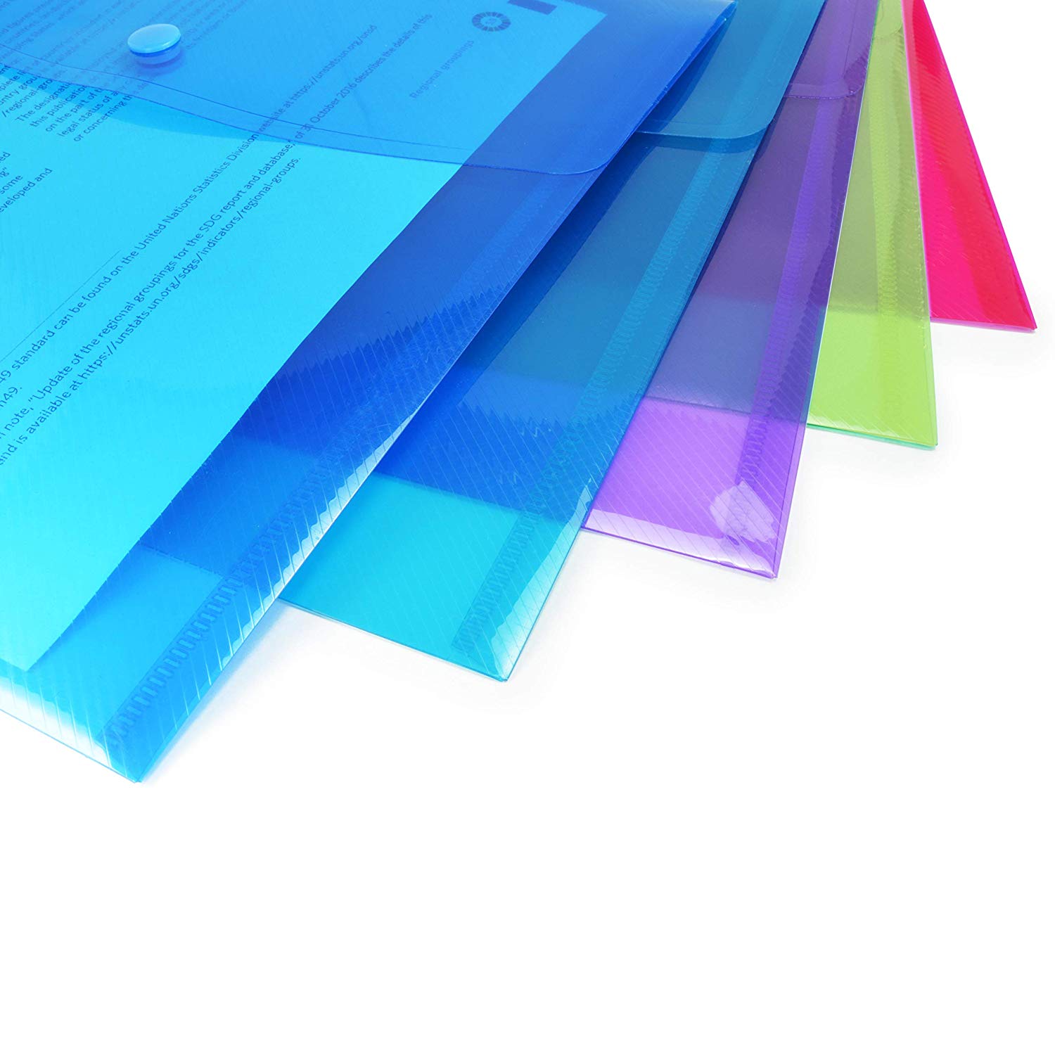 Rapesco 1495 ECO Recycled Popper Wallets, A4+, Assorted Bright Transparent Colours, Pack of 50, Assorted Colours - Image 3