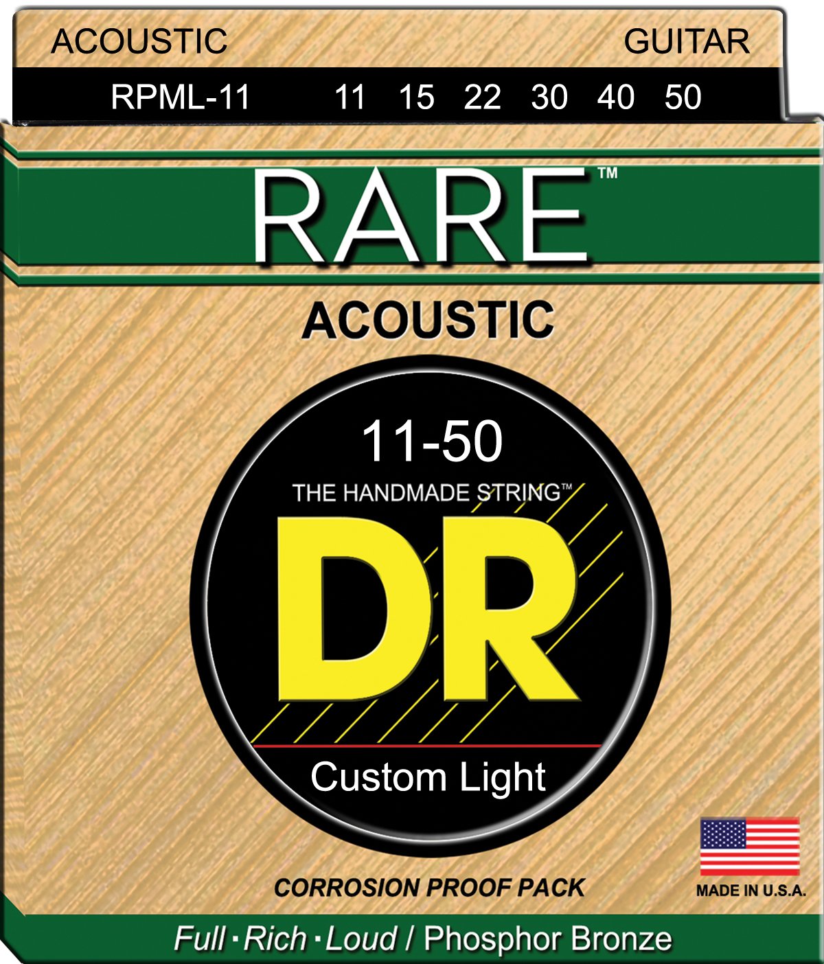 DR RPML-11 Strings RARE™ - Phosphor Bronze Acoustic Guitar Strings: Custom Light 11-50