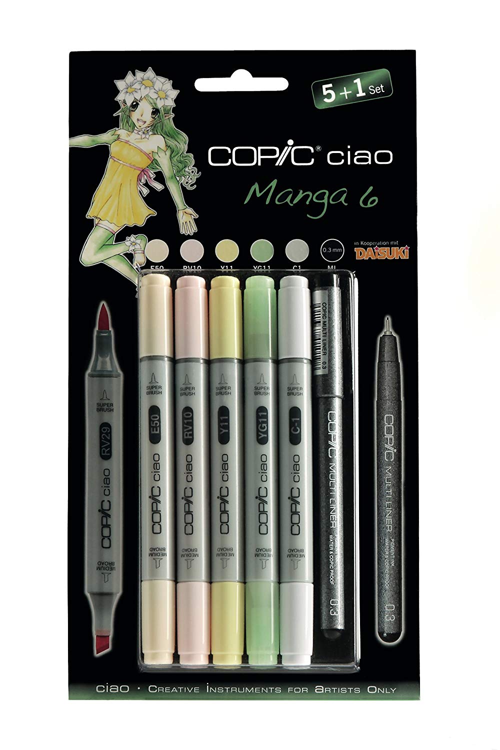 COPIC Ciao Coloured Marker Pen, 5+1 Set Manga 6, for Art & Crafts, Colouring, Graphics, Highlighter, Design, Anime