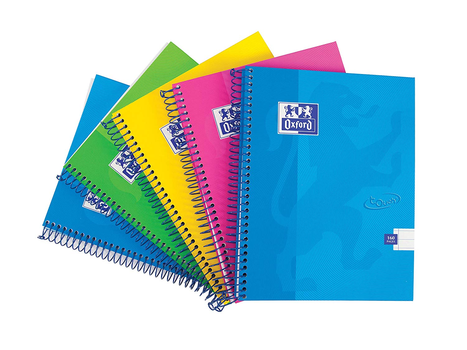 Oxford Touch A5 160 Page Wirebound Hardback Notebook Assorted Colours, Pack of 5 , Multi-Colour