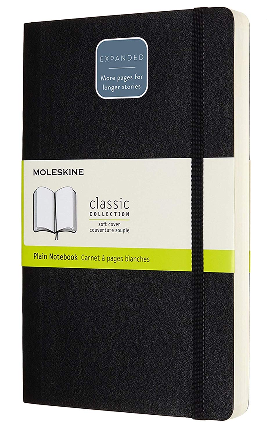 Moleskine, Classic Expanded Plain Paper Notebook, Soft Cover and Elastic Closure Journal, Color Black, Size Large 13 x 21 A5