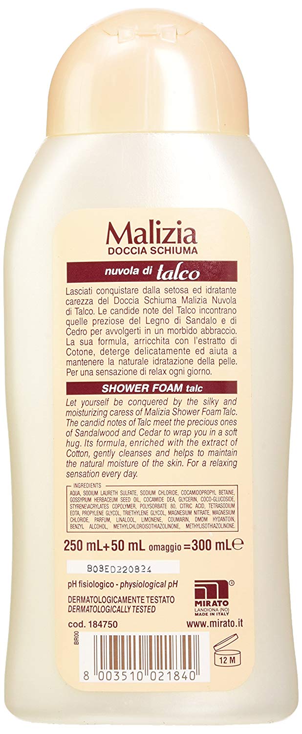 Malizia, Shower Foam Talcum Cloud, 250+50 ml, 50 ml (Pack of 1) - Image 2