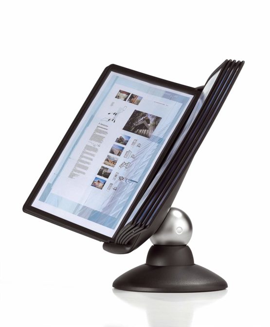 Durable SHERPA MOTION Display Panel Desk Unit | 10 Panels and Tabs in Black | Adjustable and Rotatable for Complete Flexibility | Ideal for A4 Documents