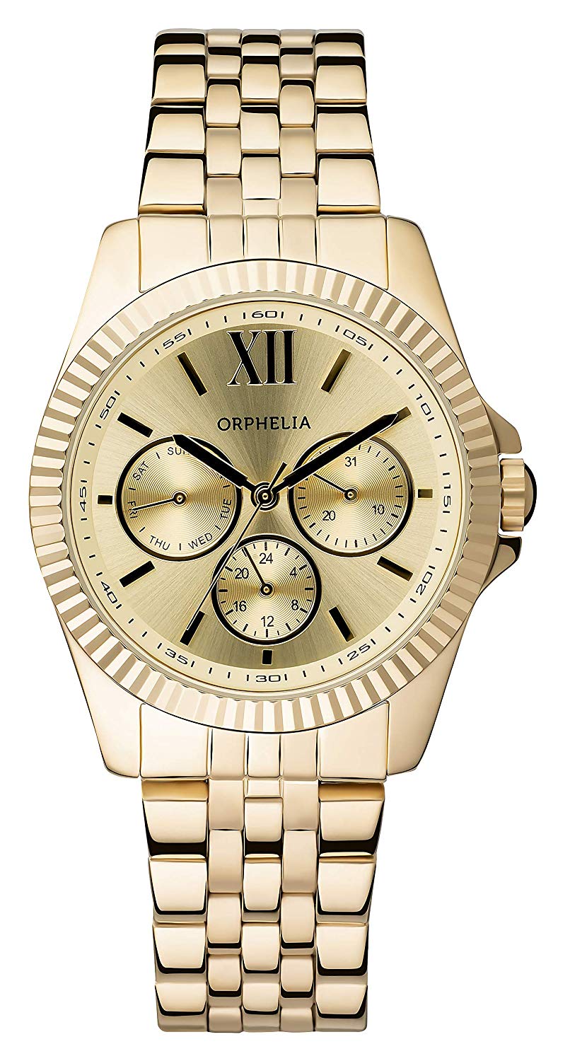 Orphelia Unisex Watch Analogue Quartz Golden Stainless Steel Strap, Gold/Gold
