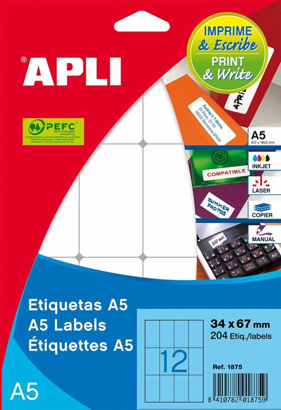 APLI 581875 – Self-Adhesive Labels Multi-Purpose (A5), White