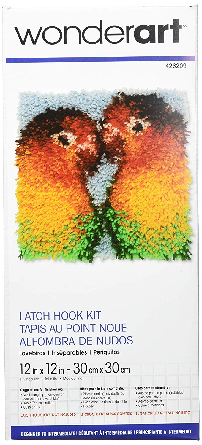 Spinrite Acrylic Blend Wonderart Latch Hook Kit 12-inch x 12-inch, Lovebirds, Transparent, 12x12