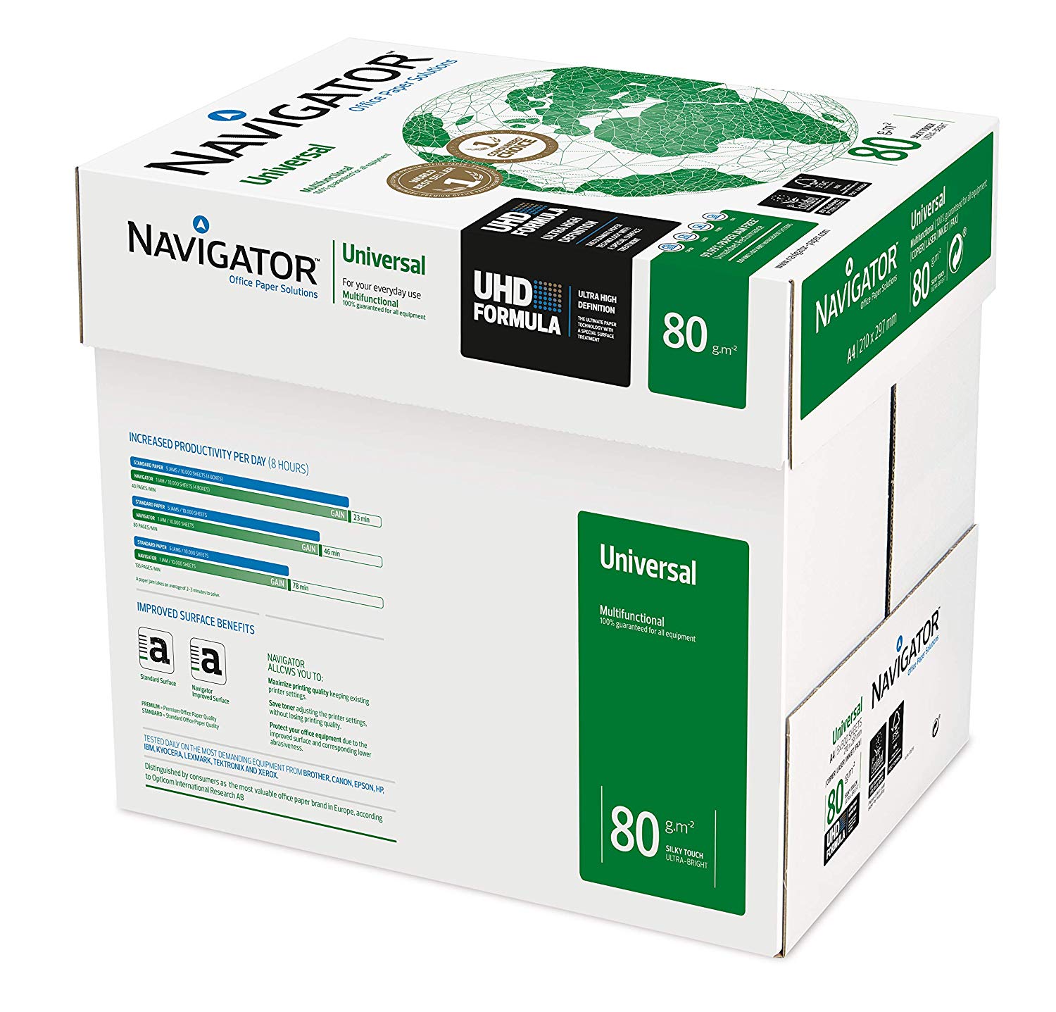 Navigator Universal A4 80gsm Paper - Box of 5 Reams (5x500 Sheets), White, 5x Reams (2,500 Sheets) - 1x Box