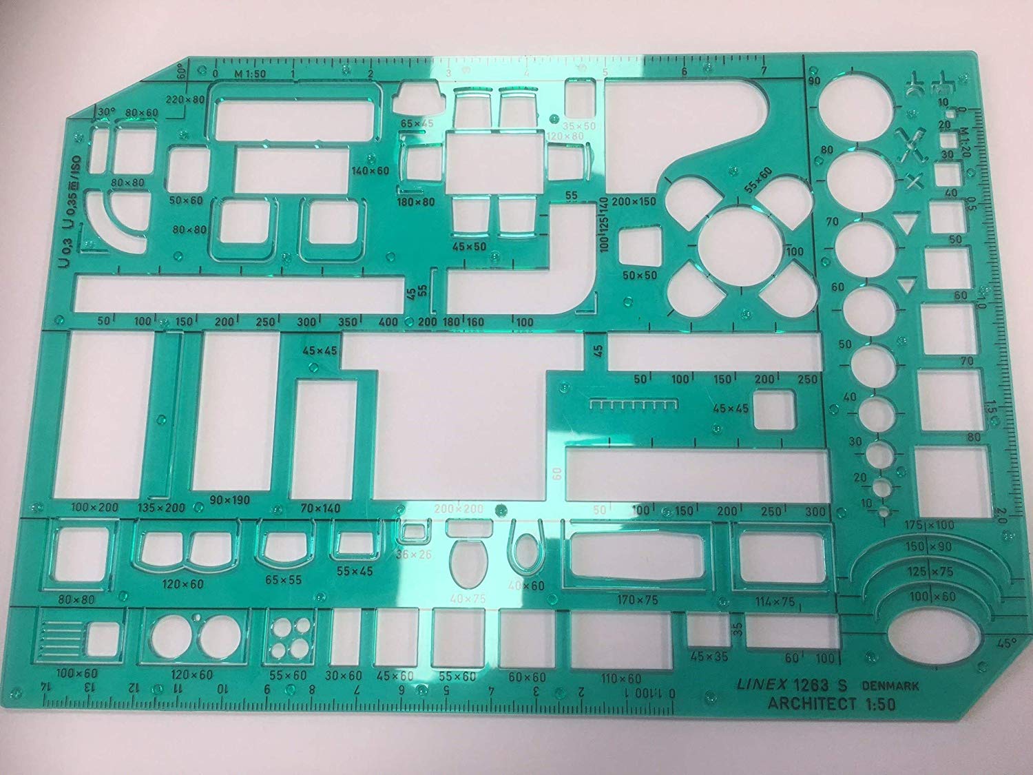 Linex Interior Design Stencil Template - Furniture Layout Planner for Home Design Transparent Green Drawing Template with Measurements