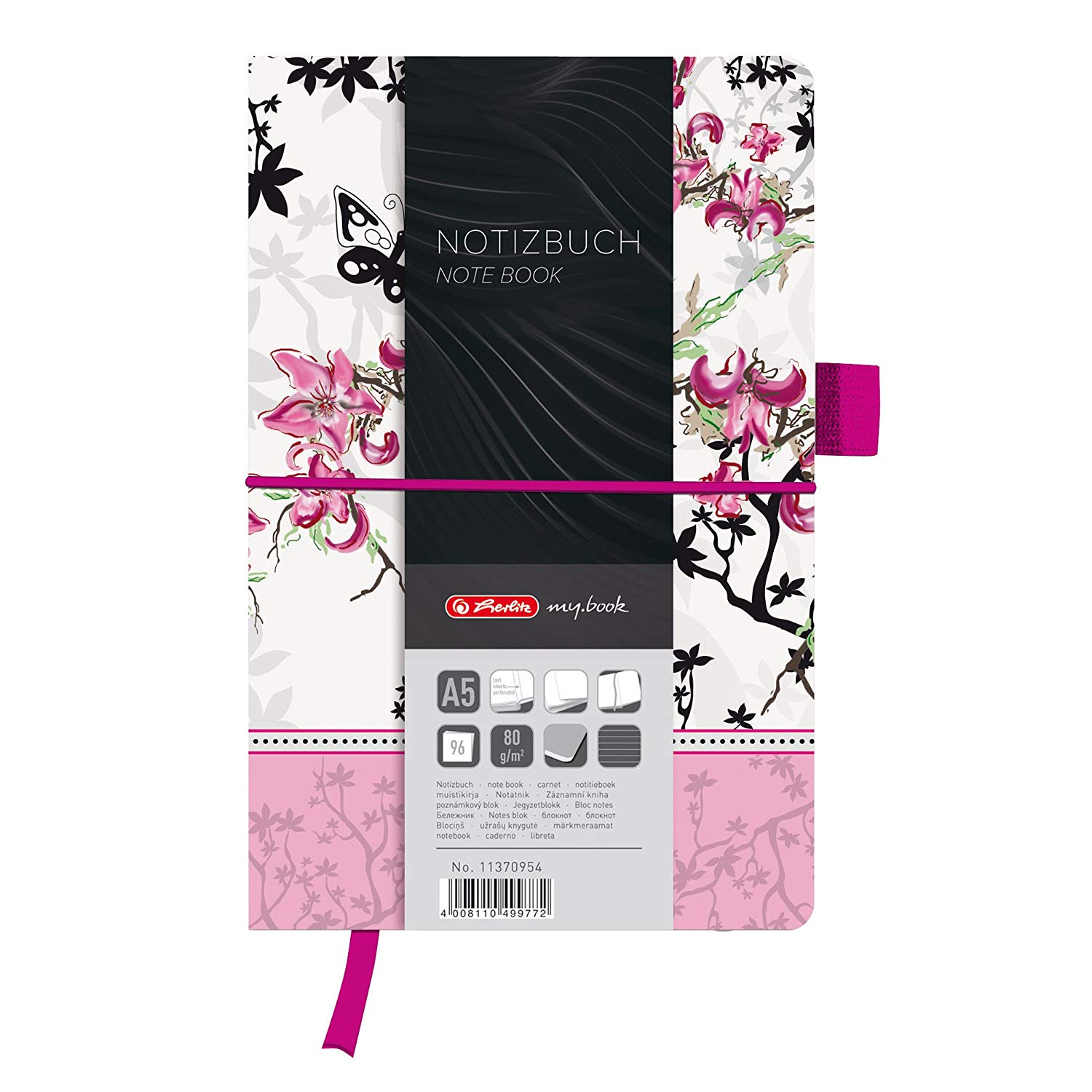 Herlitz A5 My Book Fashion Bloom Design Hardcover Notebook with Book Ribbon and Pen Loop, White