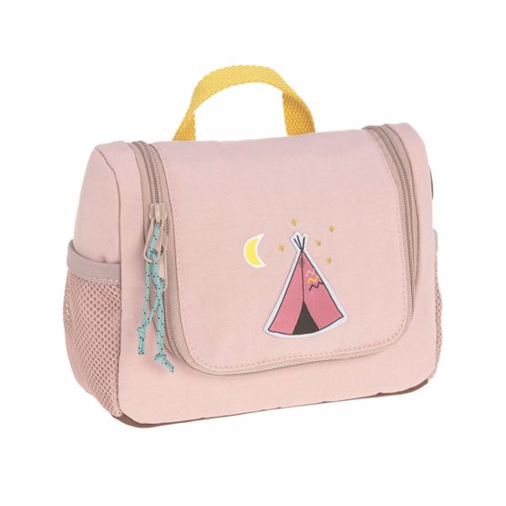 LÄSSIG Adventure Kids toilet bag with name tag, 20 cm, 1,6 L, Tipi pink