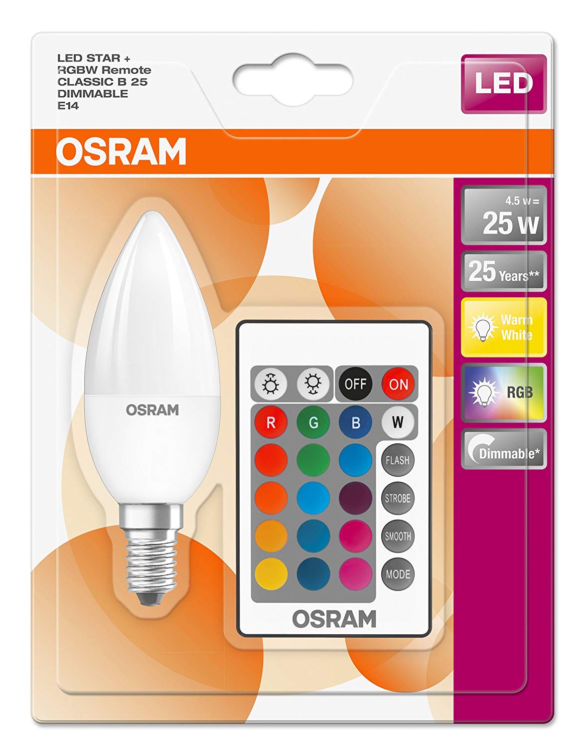 Osram Candle Shape Star+ Classic B Grew LED Lamp, Plastic, Warm White, E14, 4.5 W - Image 3