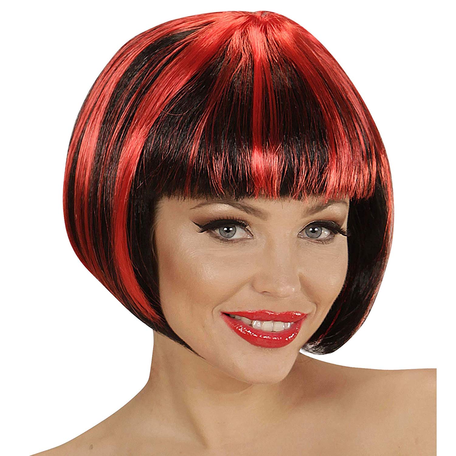 Widmann 04952 - Fashion Steaks Wig for Adults Women Disco, Party, Carnival, Theme Parties, Black-Red Color