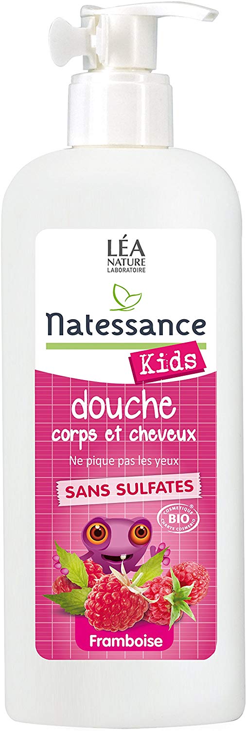 Natessance Raspberry Sulphate Free Organic Cosmetic Bio Kids Care Shampoo and Shower Gel for Kids 500 ml, no colour, 500 ml (Pack of 1)