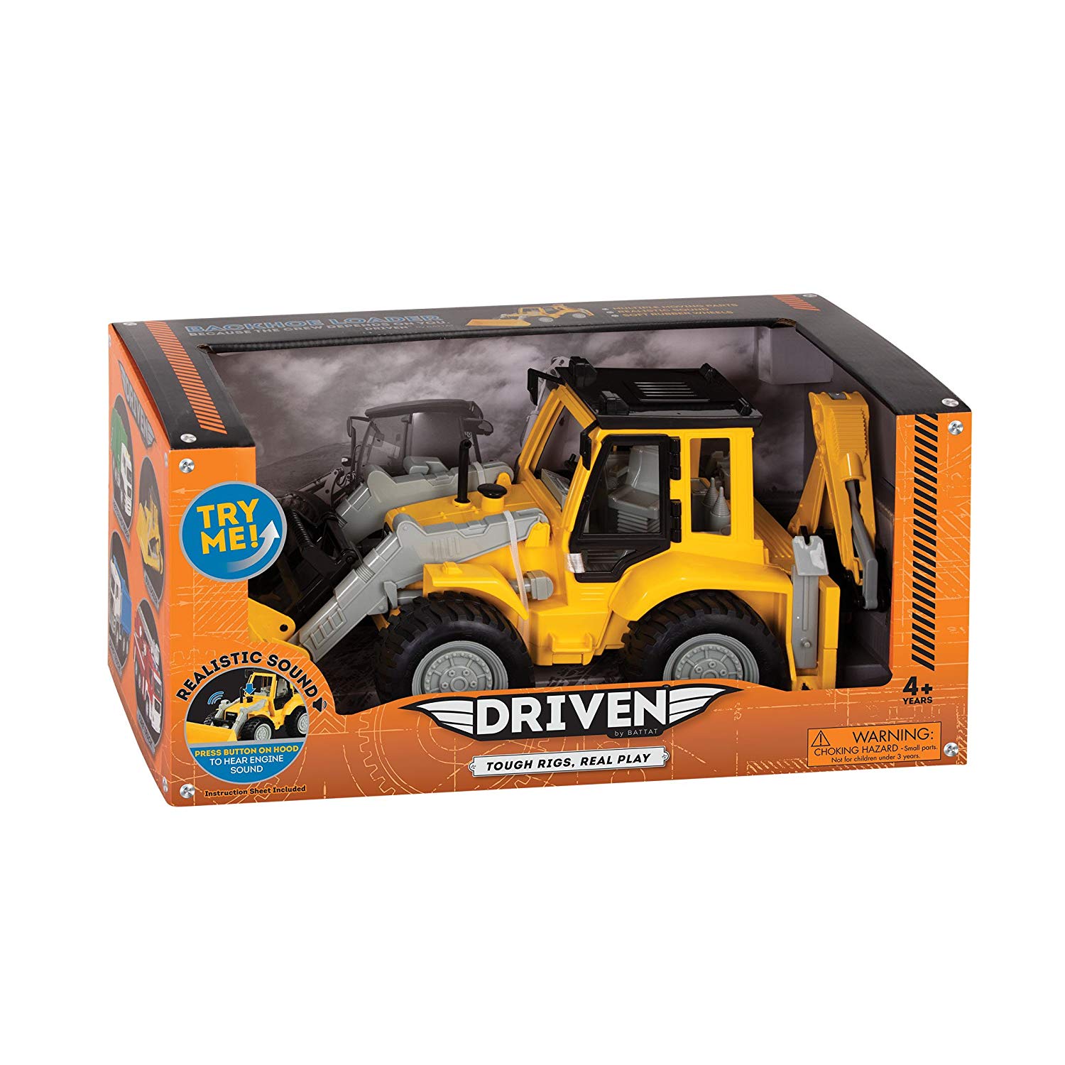 Driven by Battat, Large 17 Inch Backhoe Loader Toy for Kids, Front Loader & Rear Excavator Arm - Image 3