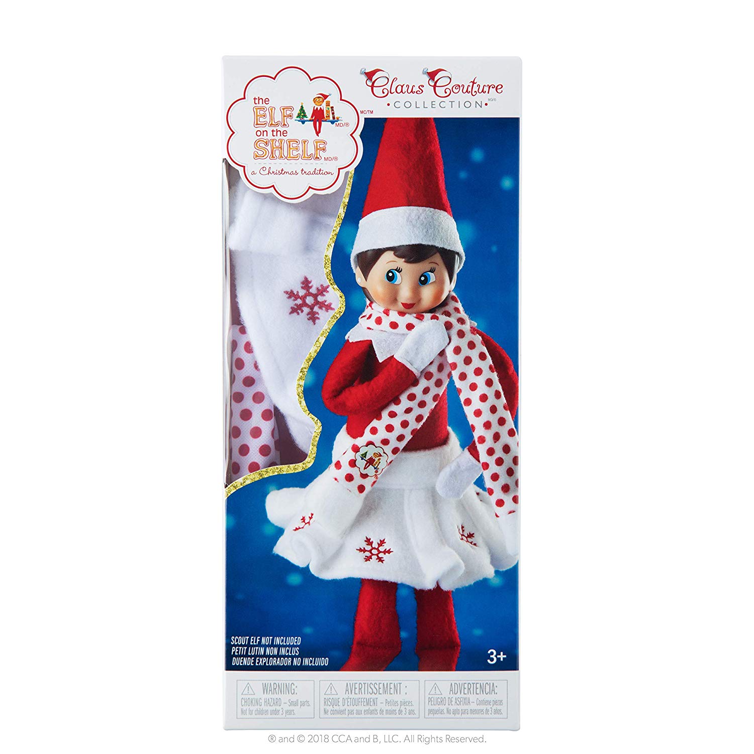 Claus Couture Collection of Elf on the Shelf Clothes 2024 (Snowflake Skirt with Scarf), White, Pequeno