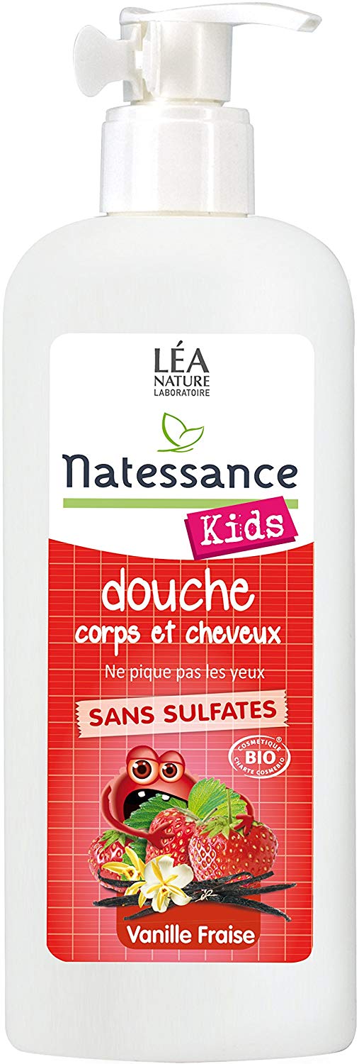 Natessance Vanilla Strawberry Sulphate Free Organic Cosmetic Bio Kids Care Hair and Body Shower Gel for Kids 500 ml
