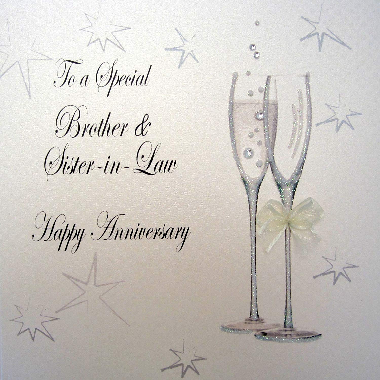 WHITE COTTON CARDS Happy Anniversary Handmade Card to a Special Brother and Sister-in-Law with Champagne Glasses, White, BD76
