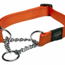Rogz Utility Large 3/4-Inch Reflective Fanbelt Obedience Half-Check Dog Collar, Orange