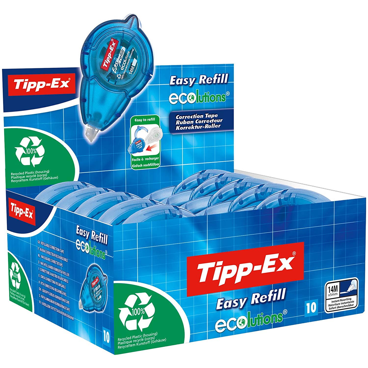 Tipp-Ex Easy Refill ECOlutions Correction Tapes - Box of 10,879424, White/Opulent Garden