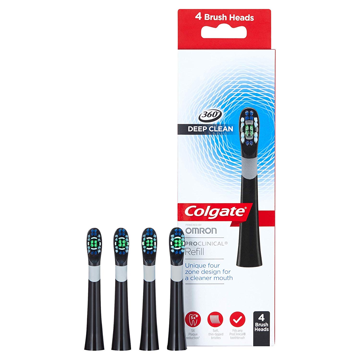 Colgate 360 Deep Clean Proclinical Refill Toothbrush Heads, Soft Bristle Heads for Plaque Removal Pack of 4 - Image 2