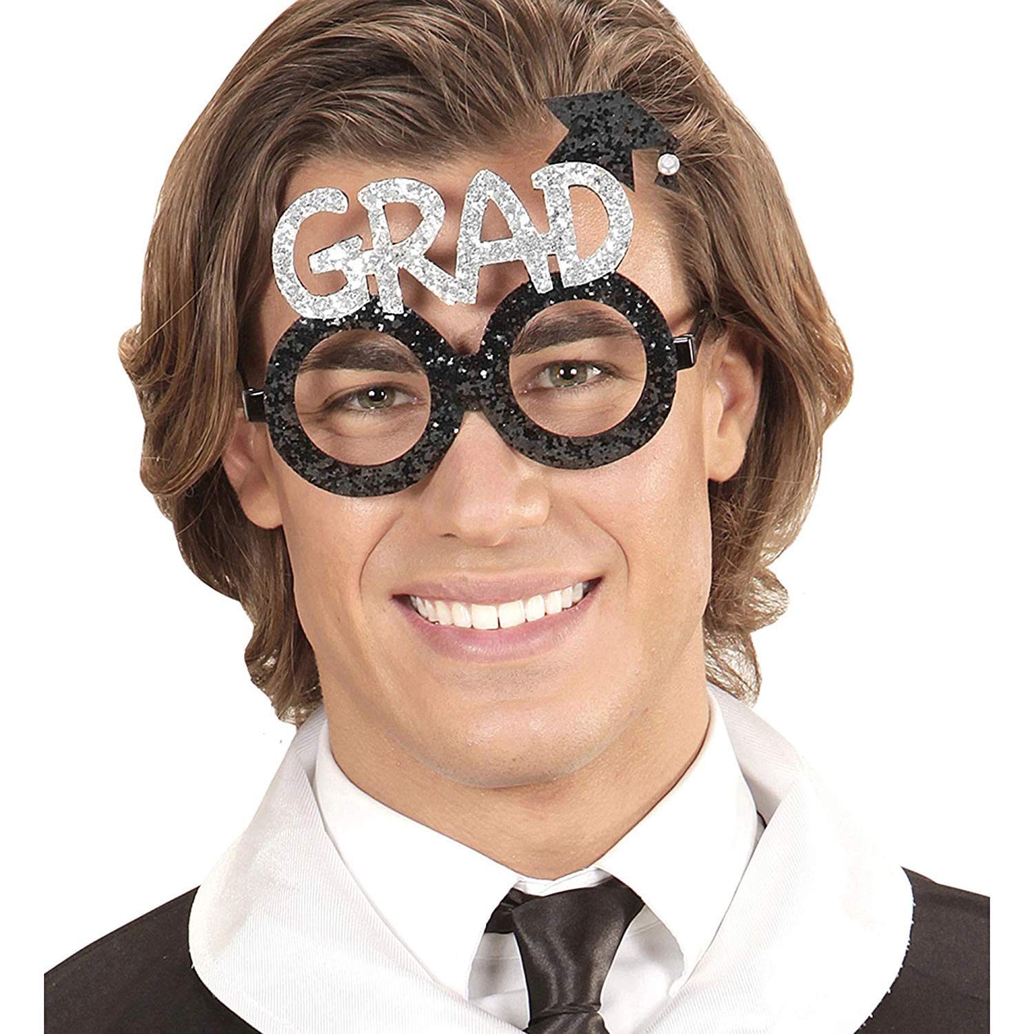 Widmann Glitter Graduate Glasses Fancy Dress, Black / Silver - Image 4