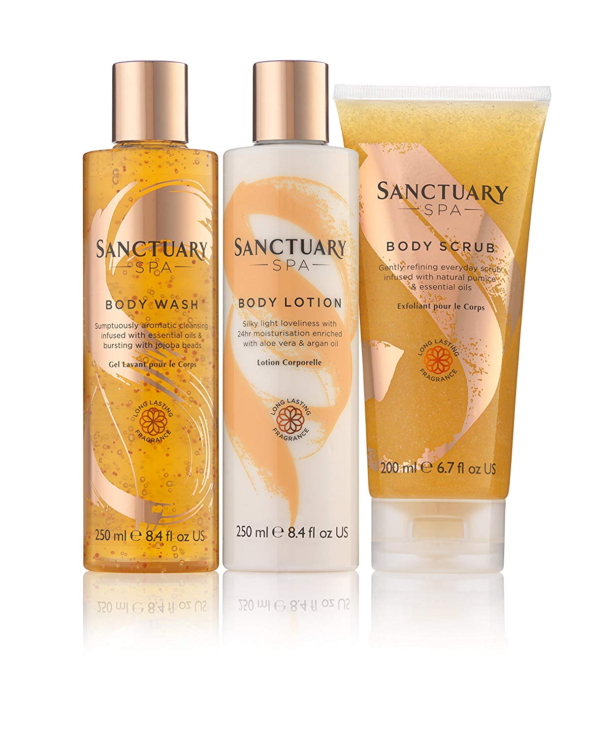 Sanctuary Spa Gift set, Body wash, Body lotion, Body Scrub Gift Set