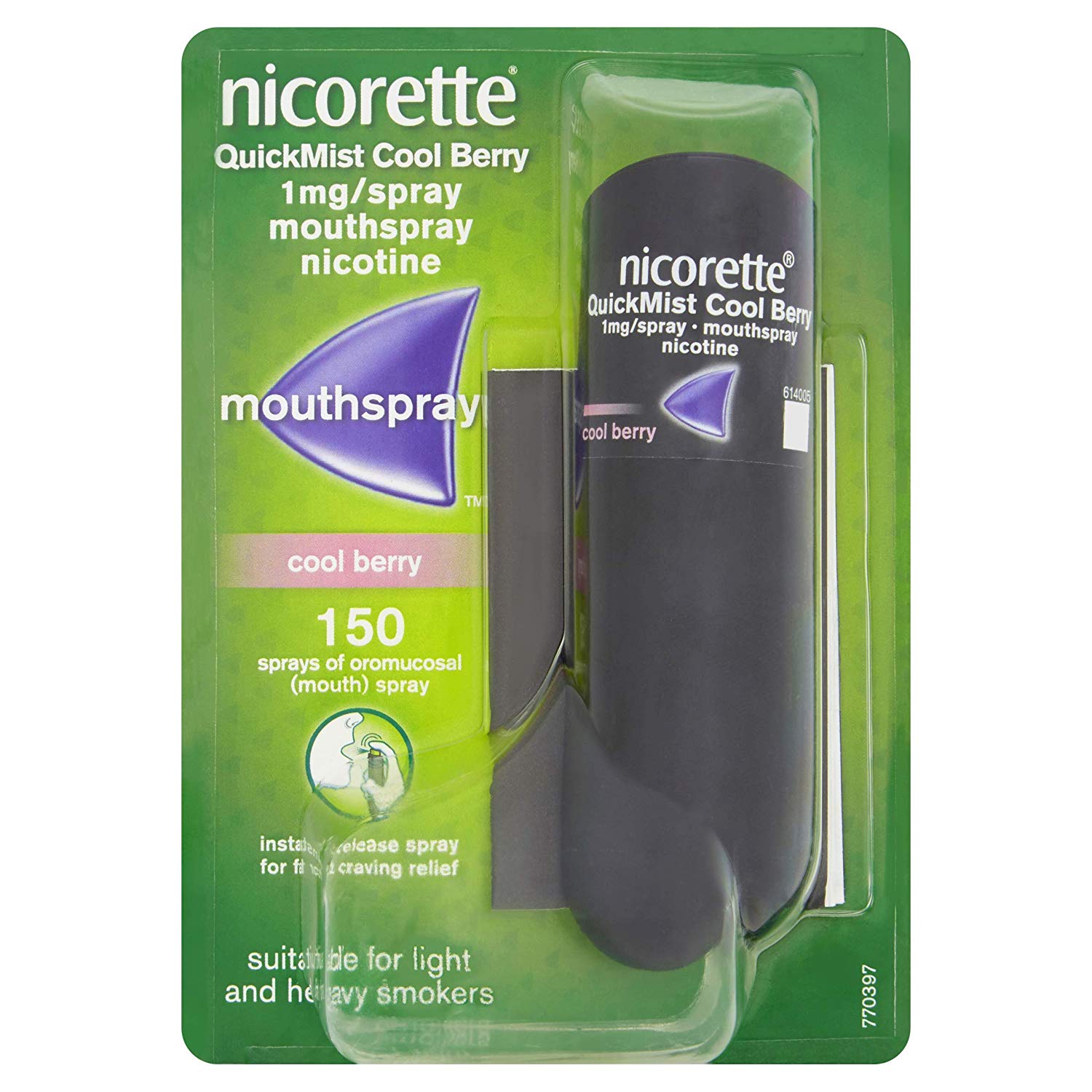 Nicorette Quickmist Cool Berry Mouthspray, Nicotine Mouthspray- Single- 150 Sprays (Quit Smoking and Stop Smoking Aid)