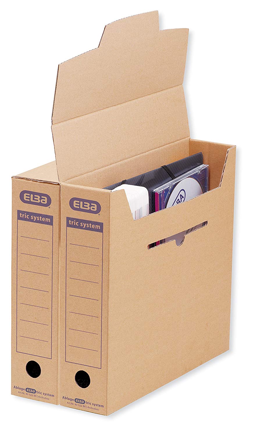 Elba 83522 Archive Box Tric System, for Filling with Folders or Suspension Files 12 Pieces Natural Brown, 76 x 339 x 314 mm