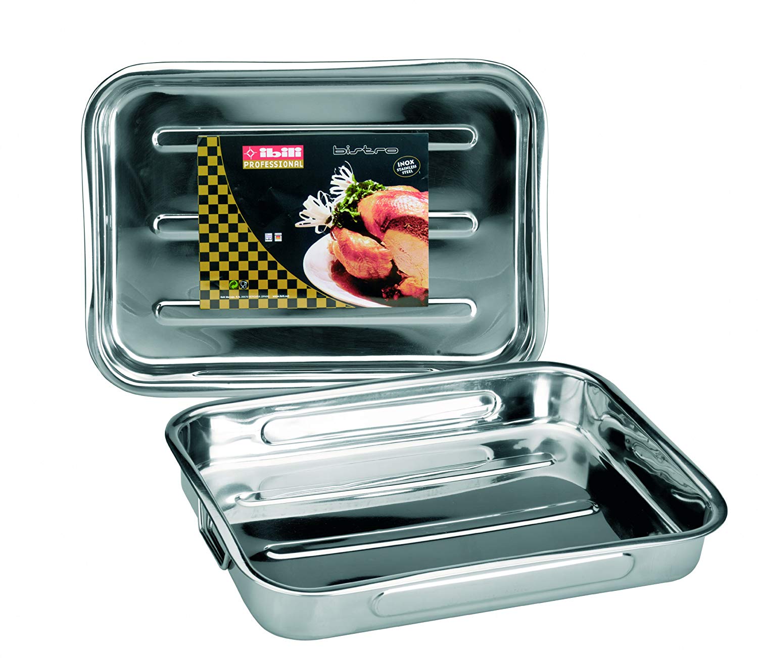 Ibili 651845 - Rustidera INOX con asas abatibles 48x34x7 cm Bistrot, Silver, 48 x 34 cm - Image 2