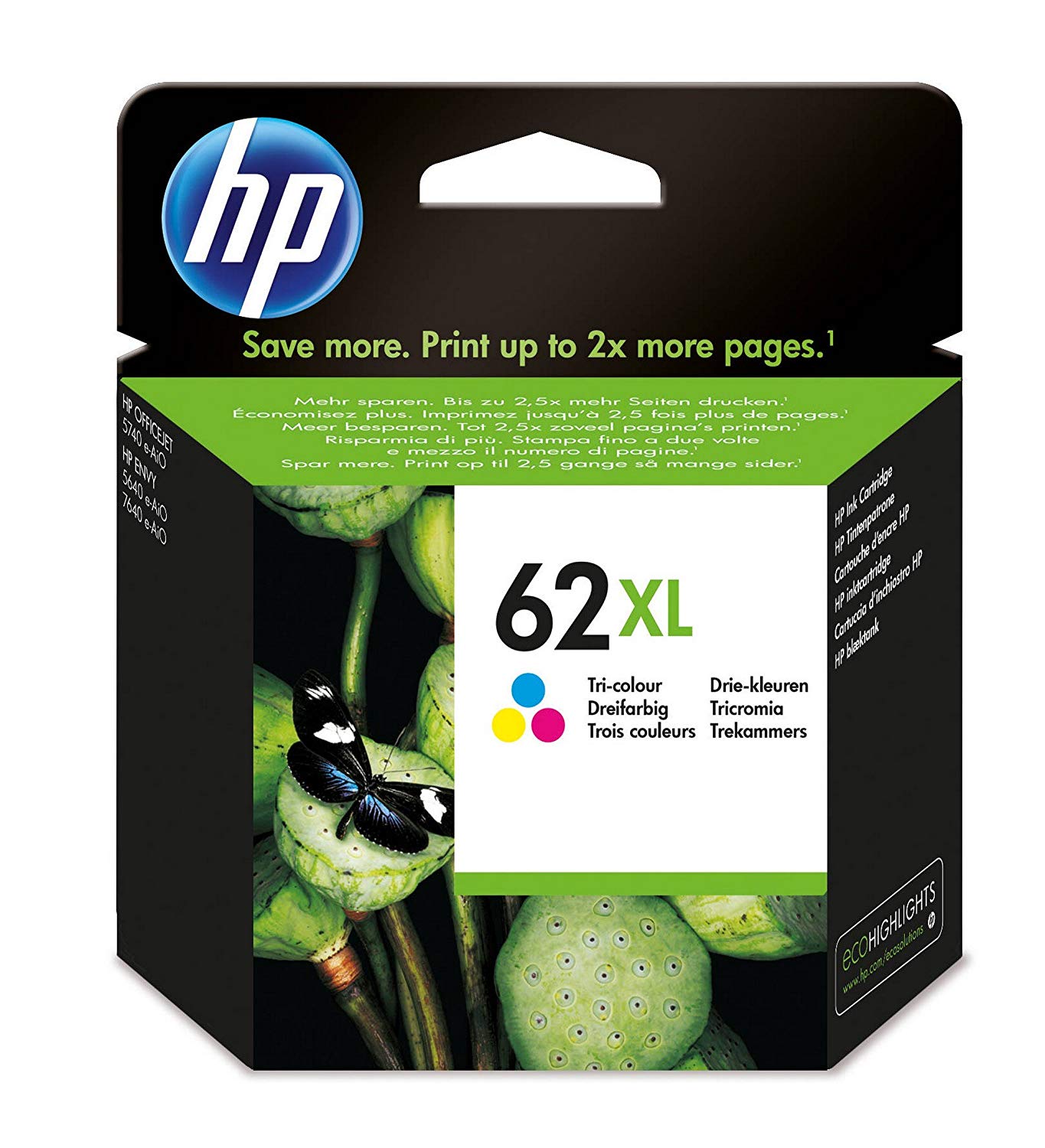 HP C2P07AE 62XL High Yield Original Ink Cartridge, Tri-color, Pack of 1, Tri-Colour, High Yield 1 Pack