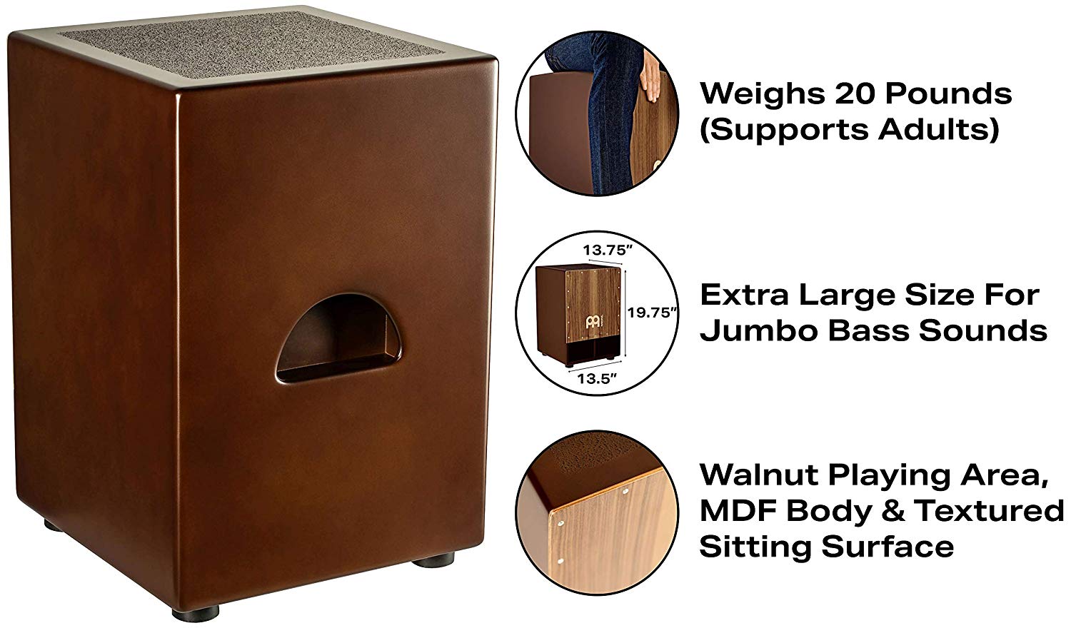 Meinl Percussion Jumbo Bass Subwoofer Cajon Instrument, Big Drum Box with 2 Forward Projecting Sound Ports - Image 3