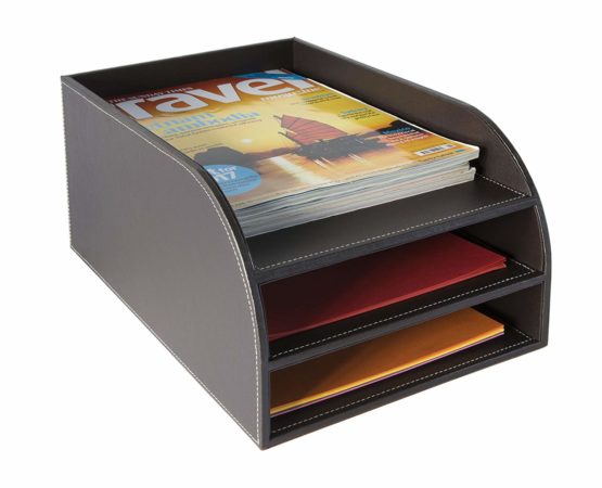 Osco Faux Leather 3 Tier Letter Tray - Brown - Image 4