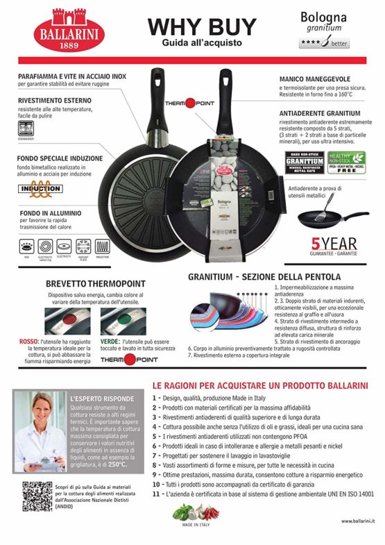 Ballarini 1006545 Frying Pan with Non-stick Coating, Suitable for induction, With temperature control, 28 cm, Aluminium, Bologna Granitium, Black - Image 4