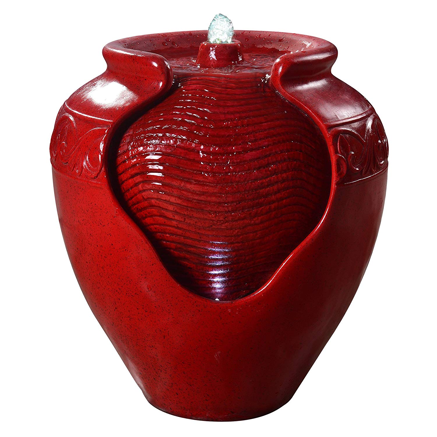 Teamson Home Garden Water Feature with Lights, Outdoor Tiered Small, Red Pot Water Fountain - Image 2