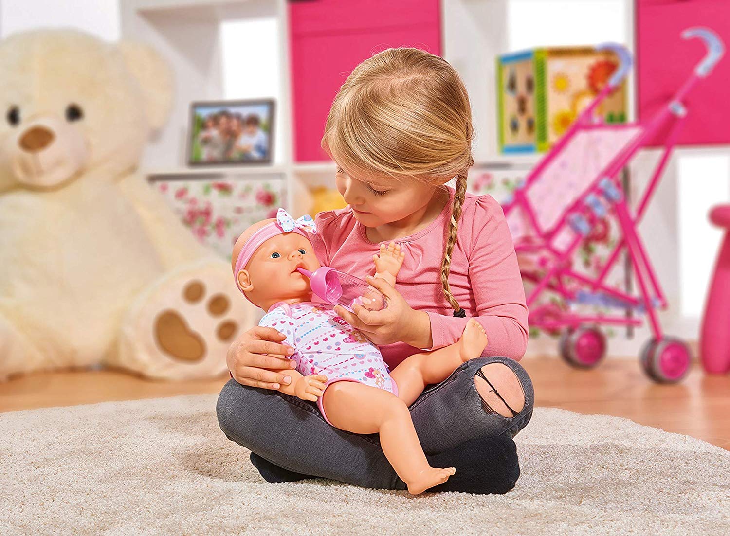 Simba 105039005 New Born Baby Doll Toy and Accessories, Drink and Wet Functions, Multicolor, 43 cm Tall, Ages 3+ - Image 3