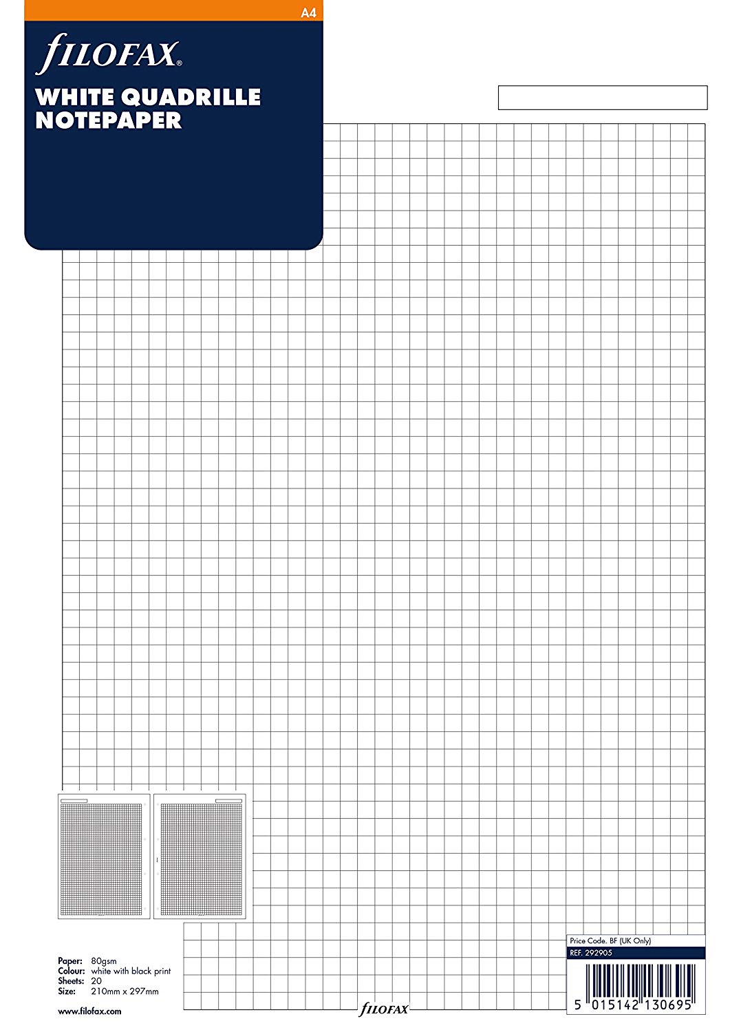 Filofax A4 White Quadrille Notepaper