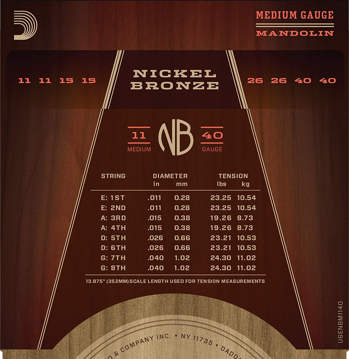 D'Addario NBM1140 11-40 Medium Nickel Bronze Mandolin Strings - Image 3