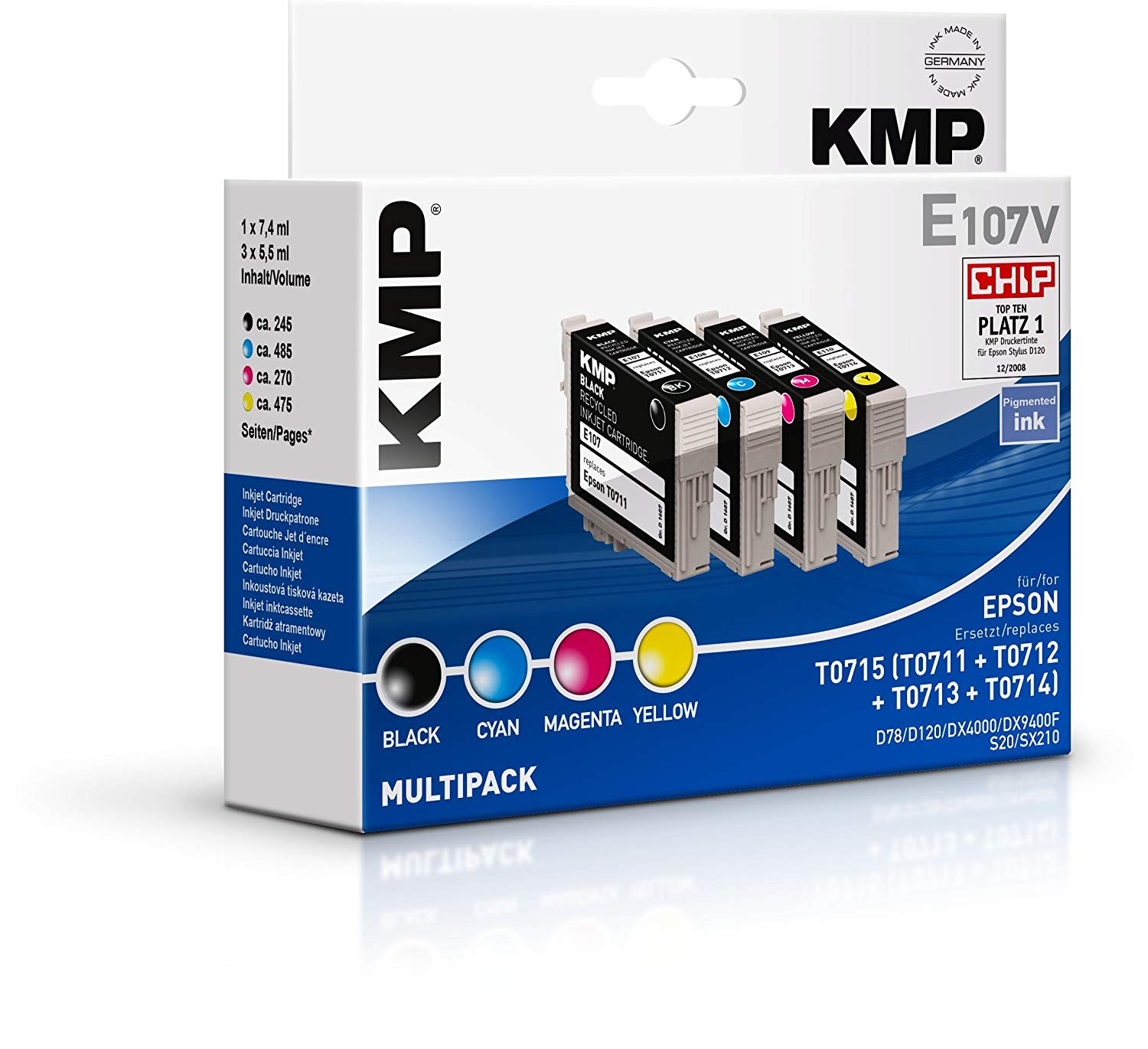 KMP E107 V Ink Cartridge Replaces Epson T0711 (C13T07114011), T0712 °C13T07124011), T0713 (C13T07134011)
