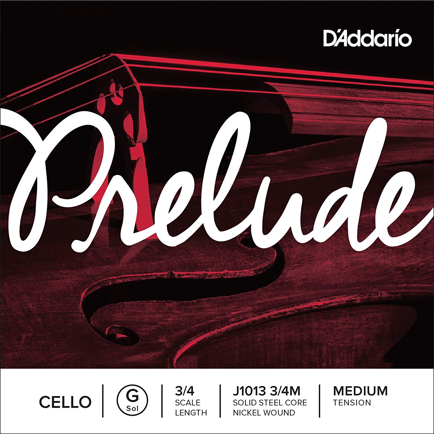 D'Addario J1013 3/4M Prelude 3/4 Scale Medium Tension Single G String for Cello, MultiColored