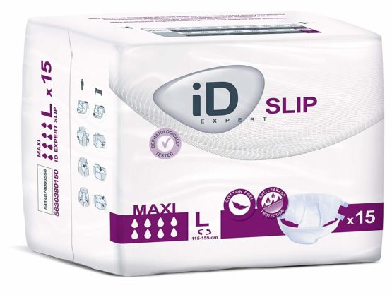 ID Expert Incontinence Pads, Fast Absorbing Disposable Briefs for Men and Women, Maxi, Heavy Absorption, Size Large 115-155 cm, Pack of 15