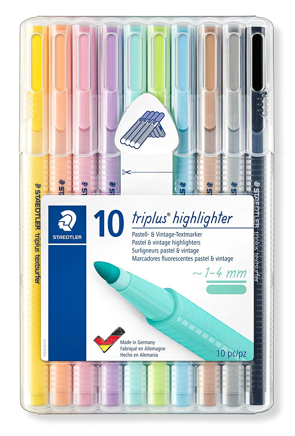 STAEDTLER 362 CSB10 Triplus Textsurfer Highlighter, 1-4mm Line Width - Assorted Pastel Colours (Pack of 10)