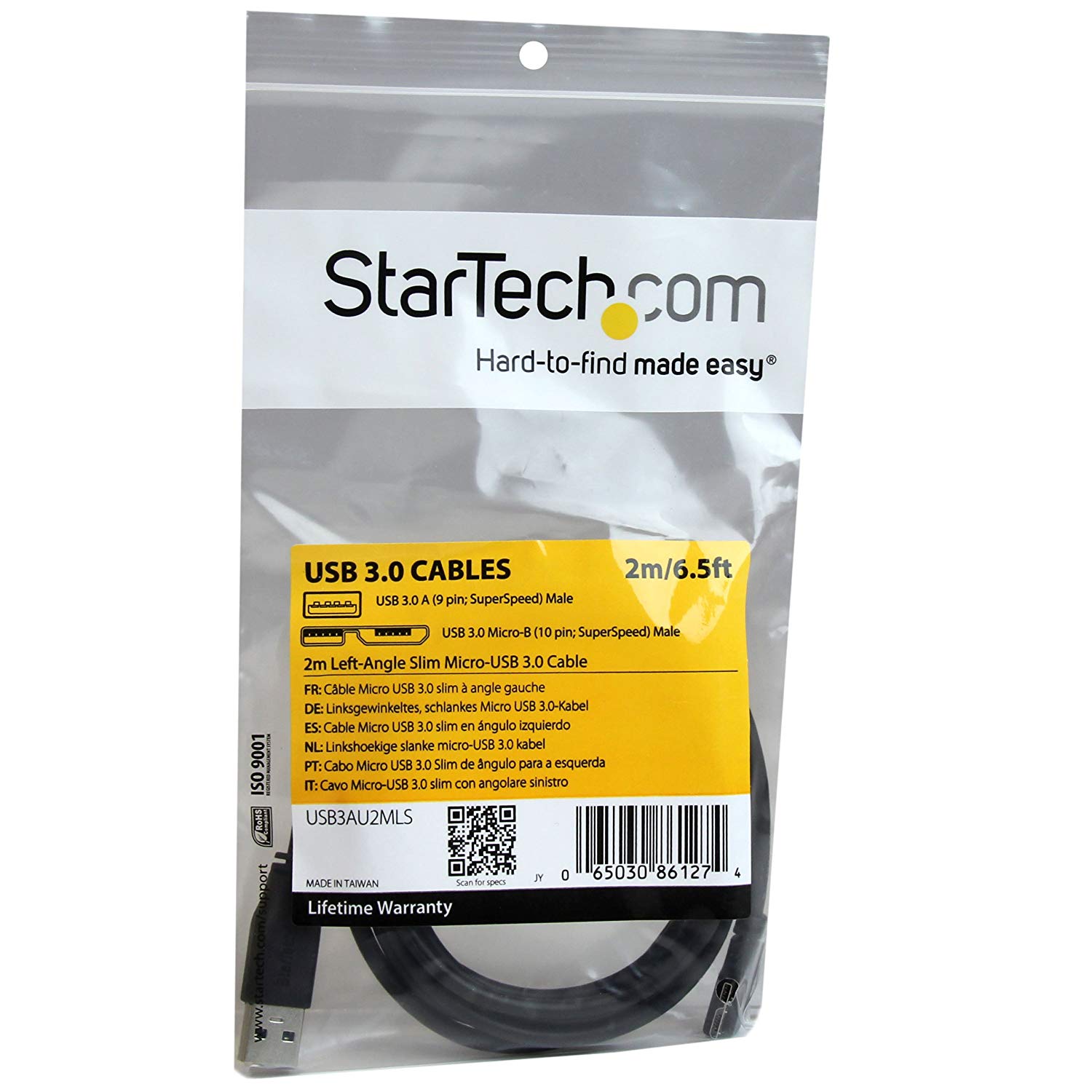 StarTech.com 2m 6 ft Slim Micro USB 3.0 Cable M/M, Left-Angle Micro-USB, USB 3.0 A to Micro B, Angled Micro USB - Image 4