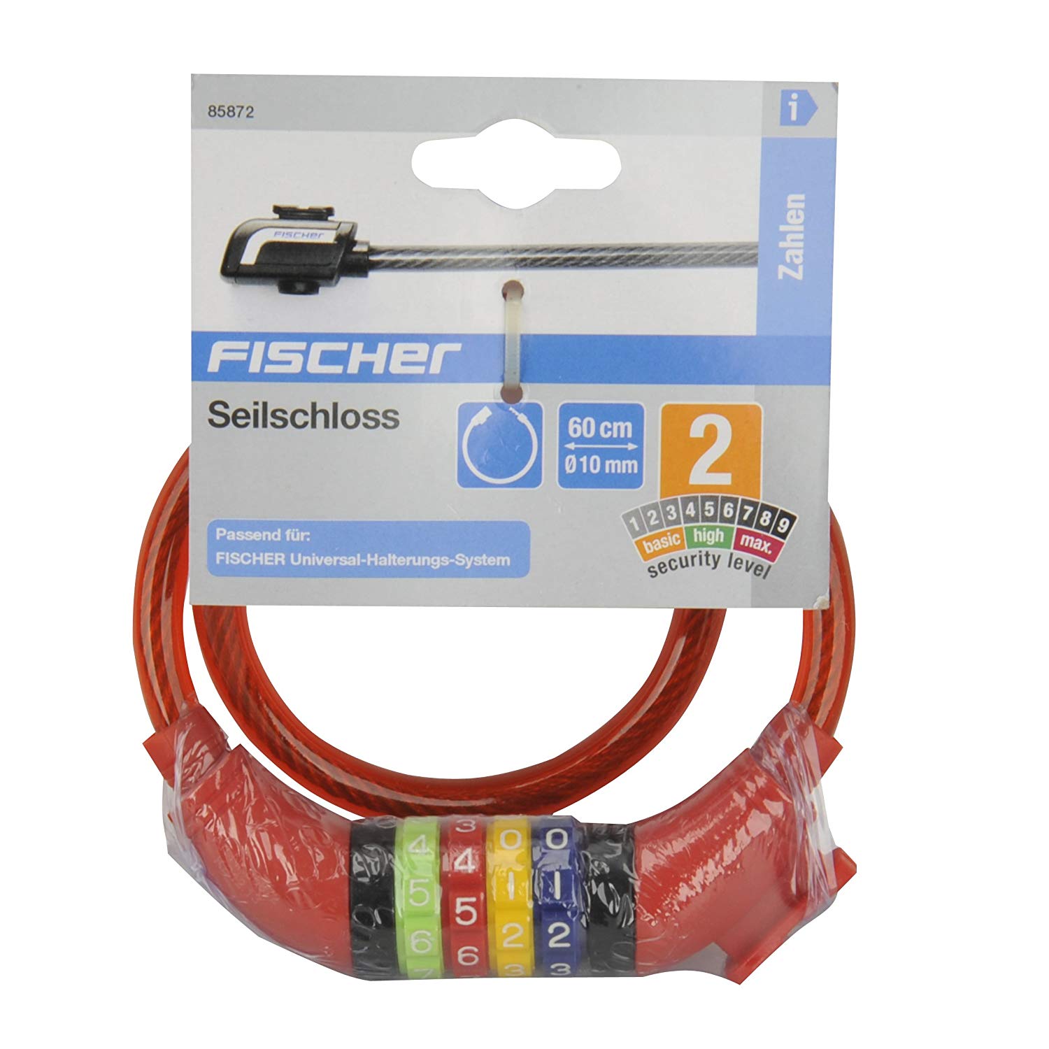 Fischer, cable number lock for children Red, 60 cm, Red - Red, 60 (EU) - Image 2