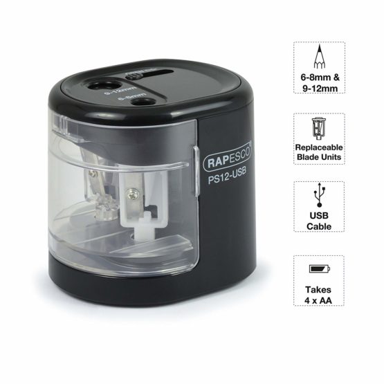 Rapesco 1449 Automatic Electric USB/Battery Pencil Sharpener, Black - Image 2