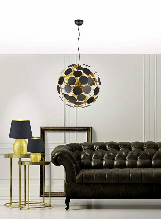 Trio Leuchten Discalgo 309900632 Pendant Light Metal / Plastic Matte Black / Gold Colour Excluding 6X E14 - Image 3