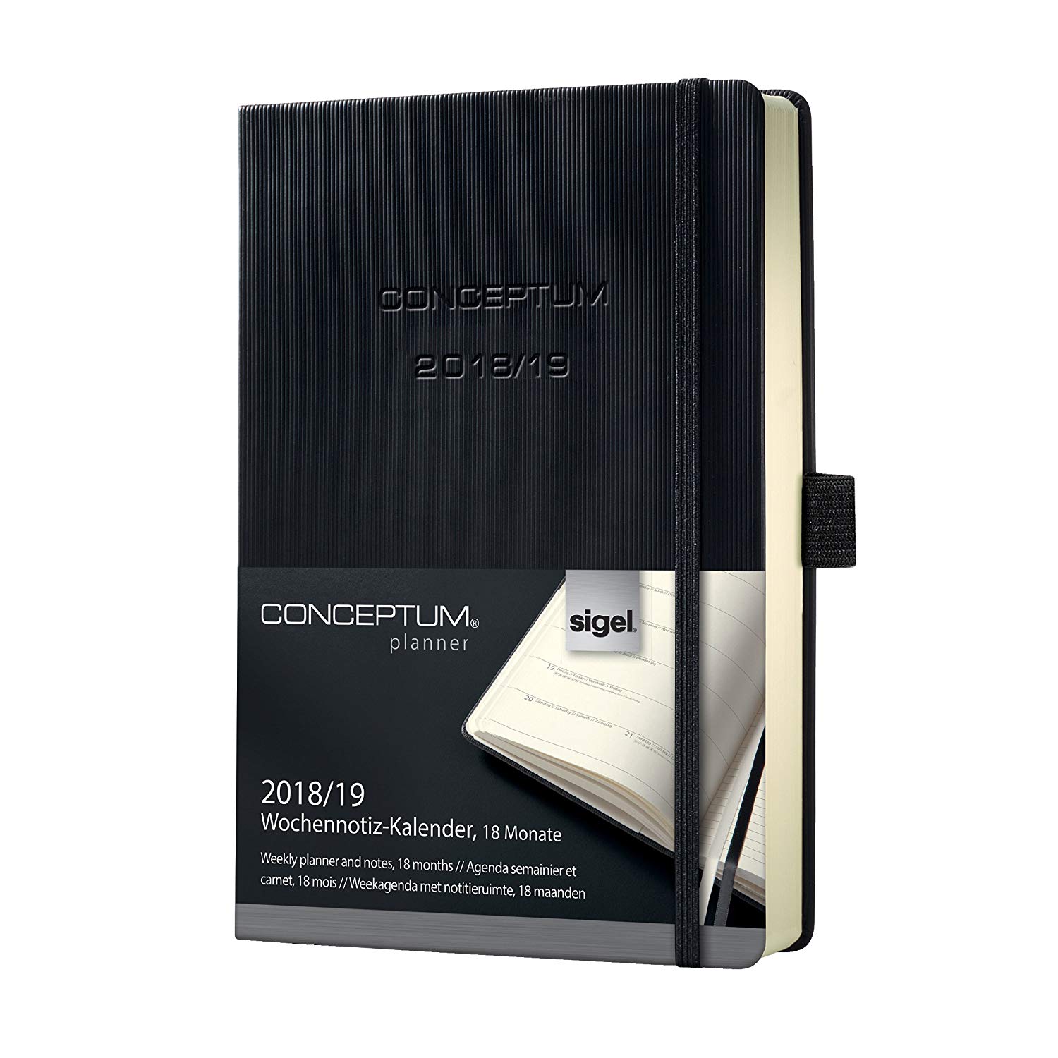 Sigel C1903 Academic Calendar and notes 2018-2019, 18 months, approx. A5, hardcover, black, CONCEPTUM, approx. A5 (14,8 x 21,3 cm)